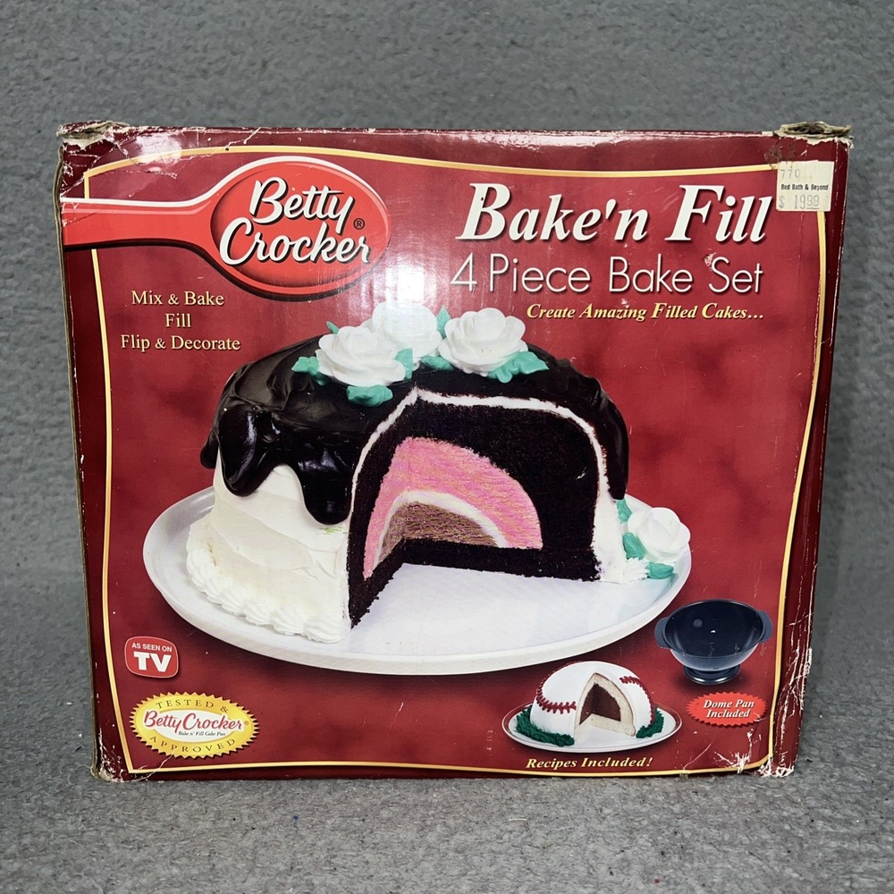 NOS Betty Crocker Bake'n Fill 4-Piece Bake Set Box Decorate Cake Pan Recipe VTG